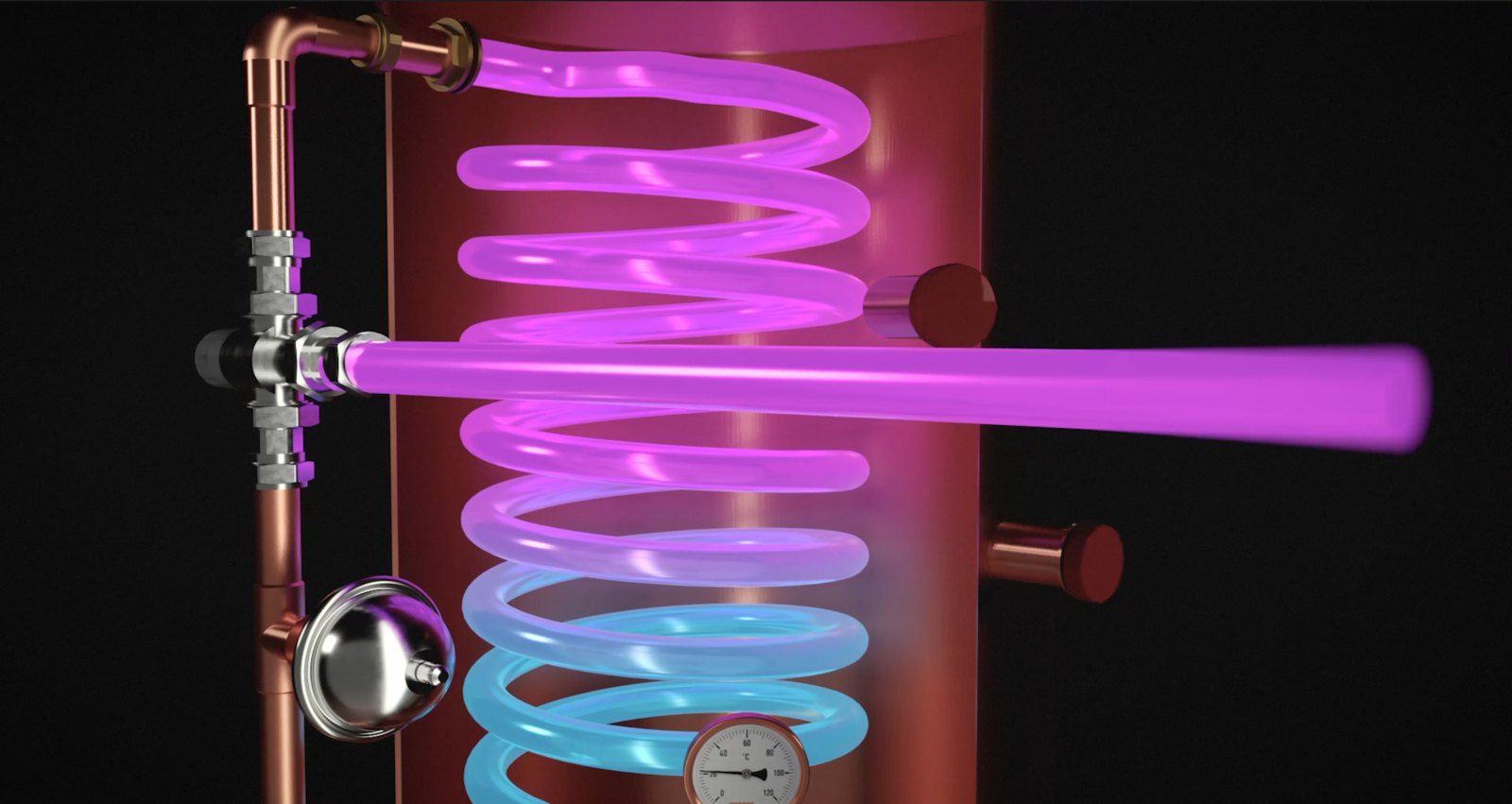 3D cutaway of the heating coil glowing inside a cylinder