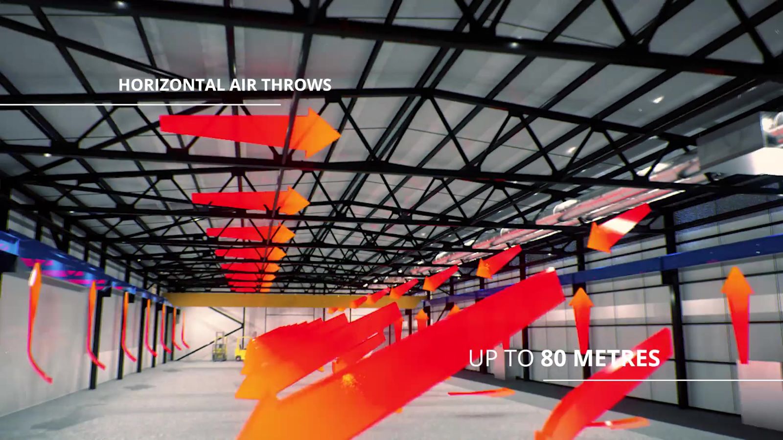 3D airflow arrows across a warehouse