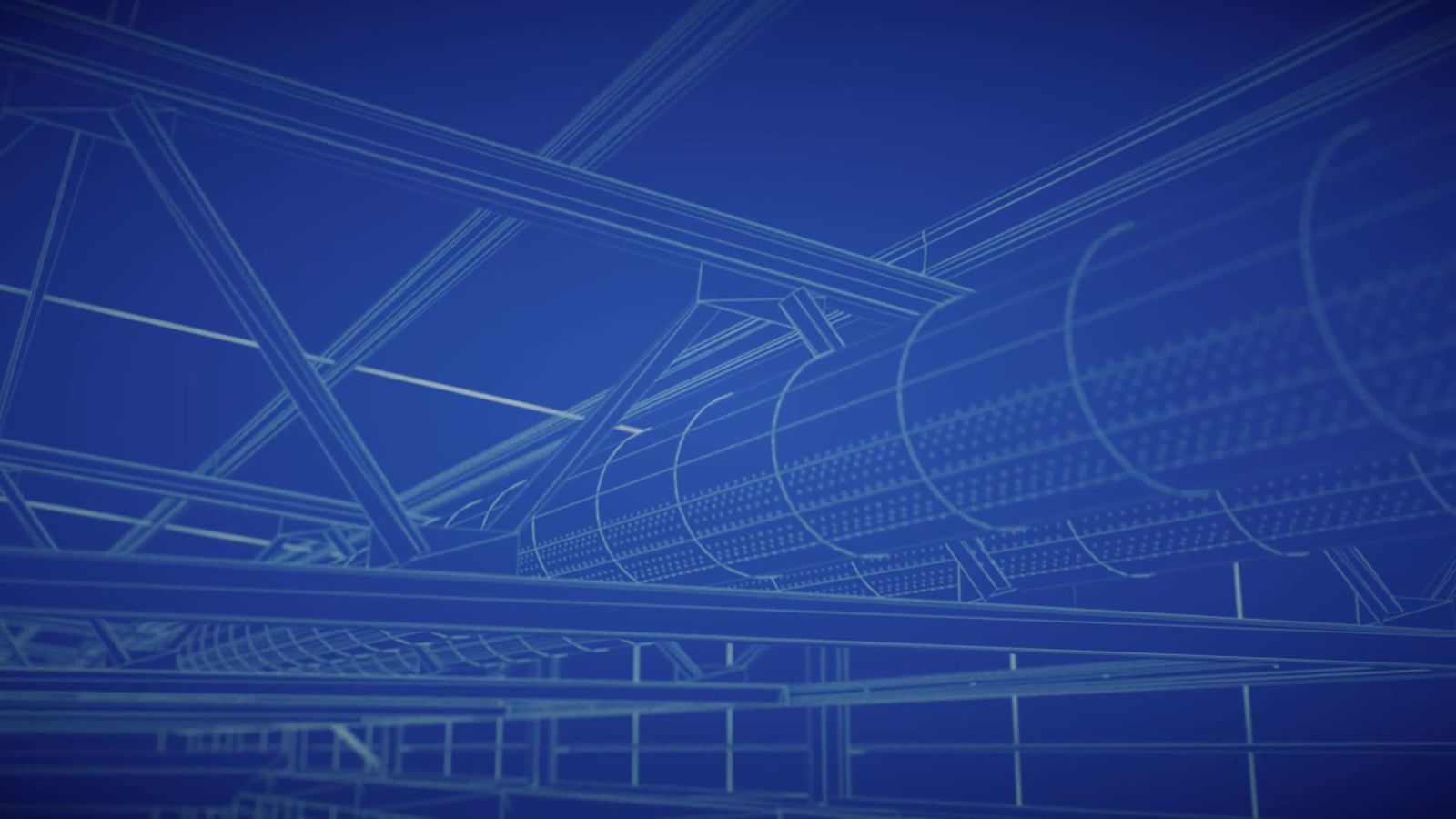Blueprint-style 3D of ductwork running through a roof truss